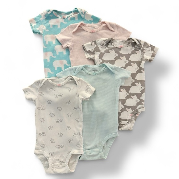 Carter’s | Five Patterned Short Sleeve Bodysuits (12 mos) - Picture 1 of 7